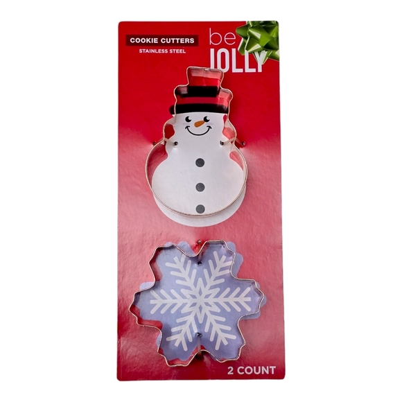 NWT Christmas Cookie Cutters Set 2pc Snowman and Snowflake Stainless Steel - Picture 1 of 8